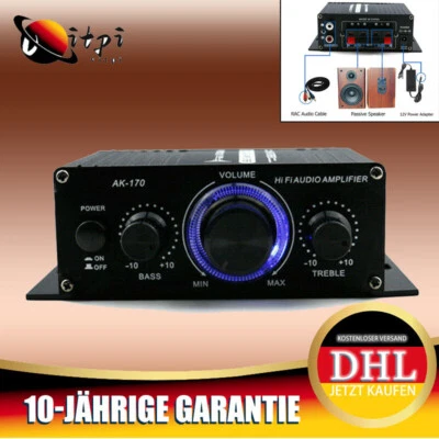 Hifi Verstärker 400W Mini Audio Stereo 2Kanal Power Amplifier mit Blau LED-Licht - Bild 1 von 4