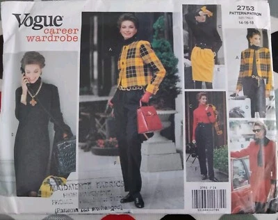 Vogue Career Wardrobe Pattern2753 Jacket Dress Top Skirt Pants UncutFF 14-16-18 - Image 1 of 4