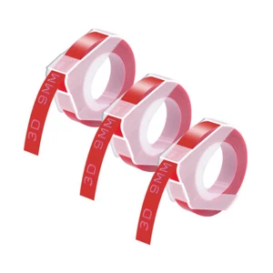 3x Gaufrage Recharge Étiquettes de marquage pour DYMO Blanc sur rouge Ruban 9mm - Photo 1/6