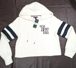 Tommy Hilfiger Marshmallow Varsity Crop Hoodie White Egret Women's Small *NEW - Picture 1 of 7