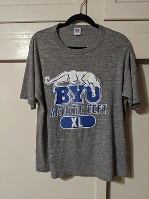 vtg Brigham Young BYU Cougars TRI-BLEND RAYON Russell Athletic Heathered Gray XL - Image 1 of 4