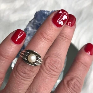 Pearl Ring Art Deco Inspired Setting Sterling Silver Size 5 3/4 Handmade Gift - Picture 1 of 6