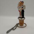 Vintage Pewter Bride & Groom Champagne Stopper Cork with chain - Made by W.T.U.