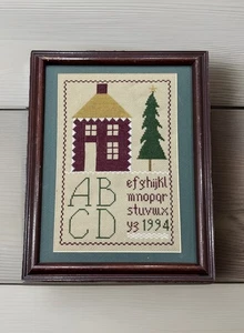 Crosstitch Completed Vintage Finished Framed 14 X 11 New England Home Pine Tree - Picture 1 of 6