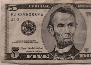 Old Vintage $5 Five Dollar Bill (2003A) FJ88960869A FLIPPER/ROTATOR - Picture 1 of 4
