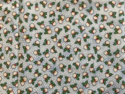  Christmas Cotton Fabric Blue Red White Holly berry  - Image 1 of 4