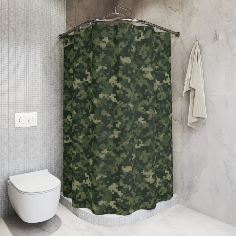 Cortina de Ducha Digital Camuflada, Decoración de Baño Militar, Acento Hogar Moderno, Regalo Foto 1 de 1
