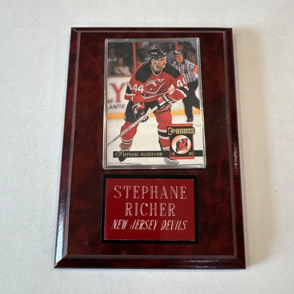 Placa de tarjeta Stephane Richer con etiqueta de nombre colgante NJ Devils NHL Foto 1 de 2