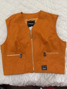 Versace Jeans Couture Sz L Vintage 90s Women's Orange Zip Vest - Picture 1 of 18
