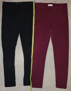 Women's Forever 21 Cotton Leggings Black & Burgundy Medium - Picture 1 of 2