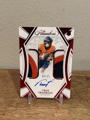 2024 Panini Flawless Troy Franklin Triple Patch RPA /15 Ruby NFL Broncos - Image 1 of 2