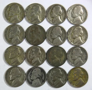 1943-D JEFFERSON NICKEL - LOT OF 16 - 35% SILVER, WAR - Picture 1 of 2