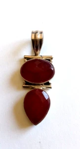 Sterling Silver 2 Carnelian Faceted Semi Precious Gemstone Bezel Set Pendant - Picture 1 of 3