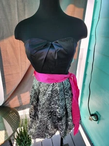 Ruby Rox Black/White Paisley Floral Strapless Dress w/ Pink Bow Tie NWT Size 3 - Picture 1 of 8