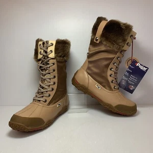 PAJAR Marrón Piel Sintética Cuero con Cordones Media Pantorrilla Invierno Nieve Botas Mujer 9-9.5 NUEVAS - Imagen 1 de 20