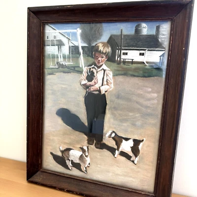 Dibujo a tiza pastel niño Amish en granja nota de artista original retrato de bellas artes Foto 1 de 4