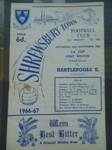 SHREWSBURY TOWN vs HARTLEPOOLS UNITED FACUP FIRST ROUND 1966-67 - Picture 1 of 2