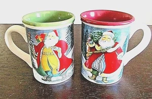 Two (2) 12 Ounce Adorable Vintage Santa Mugs - Picture 1 of 4