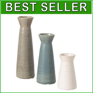 Durable 3-Piece Ceramic Vase Set - Rustic Glossy Finish for Brightening Spaces - Picture 1 of 9