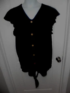 Top Stitchwurks para mujer nuevo sin etiquetas negro liso mangas aleteadas cortas cuello en V talla 3X - Imagen 1 de 7