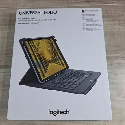 Logitech Universal Folio Case Bluetooth Wireless Keyboard Fits 9-10" Tablets iOS - Image 1 of 4