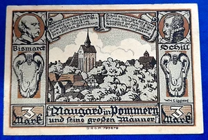 NAUGARD (POLAND NOWOGARD) NOTGELD 3 MARK 1922 EMERGENCY MONEY GERMANY (31191) - Picture 1 of 2