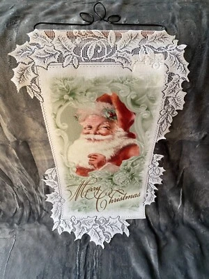 Heritage NEW  WALL HANGERS w/Rod #WH68W-0481. Santa Christmas, White color. - Image 1 of 2