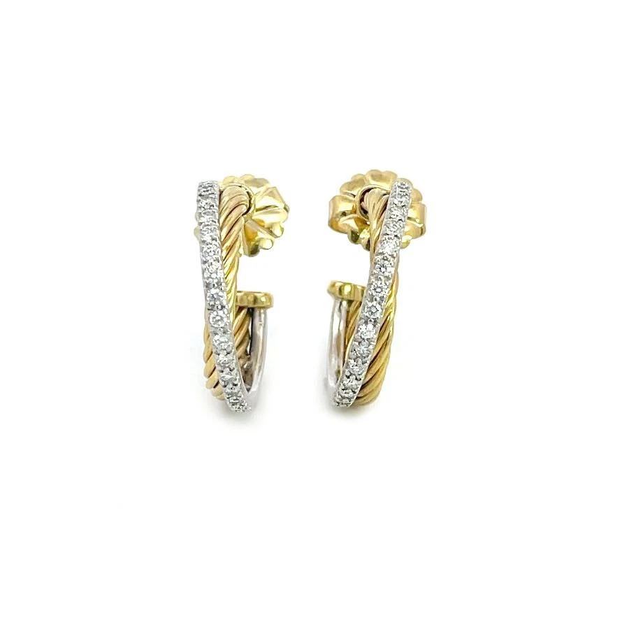 Pendientes tipo argolla cruzados con cable de oro de dos tonos David Yurman de diamantes de 18 k Foto 1 de 4