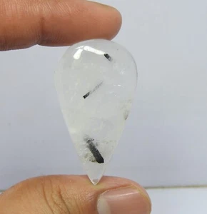 38.00 Cts Natural Black Rutile Quartz Loose Gemstone Cabochon Size 21x38x6 mm - Picture 1 of 8