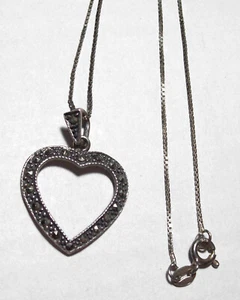 Sterling Silver 925 Heart Shape Diamond Illusion Pendant &19.5" 925 Silver Chain - Picture 1 of 14