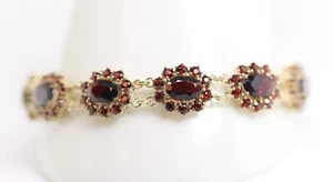 Gelbgold Granat Gliederarmband 333 – 8kt FBD – Punze Stern Kranz Oval, L: 21,5cm - Picture 1 of 13