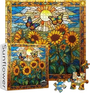 Rompecabezas de vitrales para adultos 1000 piezas en adelante, rompecabezas girasoles PICKFORU - Imagen 1 de 12