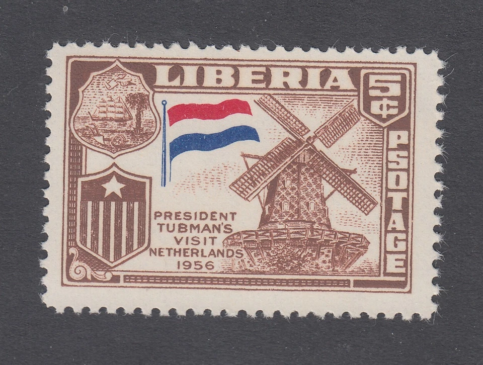 利比里亚 # 368 MNH 1958 年国旗发行带“PSOTAGE”错误荷兰风车 — 第 1/1 张图片