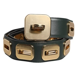 DOLCE & GABBANA Belt Green Leather Gold Tone Rotating Buckle 75cm / 30in 370usd - Picture 1 of 6