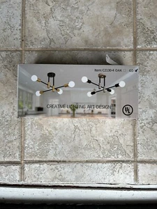 Black and Gold Modern Sputnik Chandelier Ceiling Light Fixtures,4-Lights Mid Cen - Picture 1 of 4