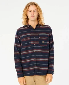 NWT Rip Curl Steamzee Striped Button Up Flannel Shirt - Navy - M - Picture 1 of 10