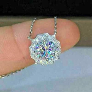 2Ct Round cut Lab-Created Diamond Pendant 14K White Gold Plated Free Chain 18' - Picture 1 of 5