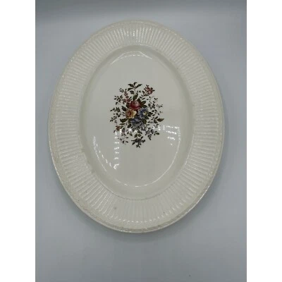 Plato para servir vintage de madera de cuña CONWAY Edme 14" ovalado borde acanalado diseño floral Foto 1 de 4