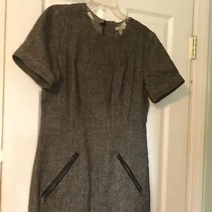 BURBERRY Brit sz 10 brown Tweed with Leather trim Dress knee length - Picture 1 of 14