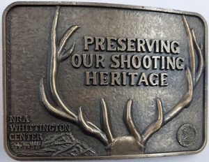 Gürtelschnalle massiv Messing Vintage NRA Amerika Erhaltung unseres Schießerbes NEU - Bild 1 von 6