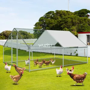 Poultry Metal Chicken Coop Outdoor Hen Run Spire House Large Walk-in Cage w/Roof - Picture 1 of 6