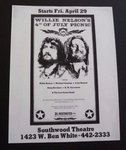 COPIA de póster de volante de concierto de Willie Nelson 8,5x11 29 de abril de 1977 Waylon - Imagen 1 de 1
