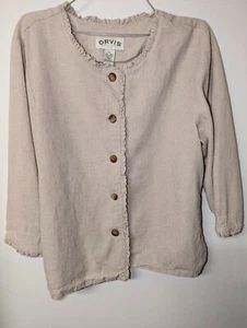 Orvis Damengröße 18 beige geknöpfte Leinenmischung Rüschenbluse - Bild 1 von 4
