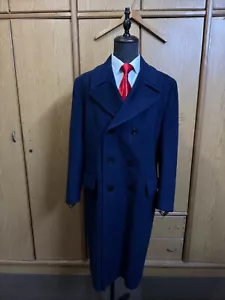 Vintage Double Breasted bespoke Classic Wool Dark blue suit Overcoat 44L 46L - Picture 1 of 22