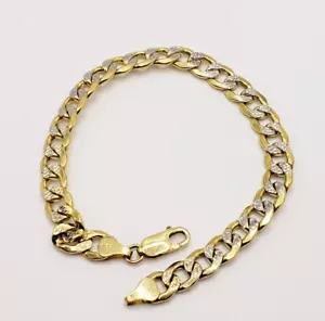 10 Kt Gelbgold zweifarbiges hohles diamantgeschliffenes Panzerarmband 8,06 Zoll lang * - Bild 1 von 6