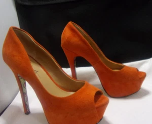 TAYLOR SAYS *REVA* ORANGE SUEDE LEATHER PLATFORM STILLETTO HEELS SHOES WOMENS 7M - Picture 1 of 12