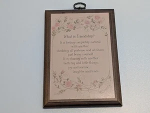 Vintage 1977 Hallmark Wooden Wall Plaque What Is Friendship Brown Wood Frame - Picture 1 of 4