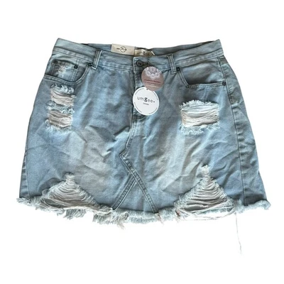 NUEVO CON ETIQUETAS UMGEE Falda Denim Cintura Alta Desgastada Lavado Ligero Talla XL Foto 1 de 4