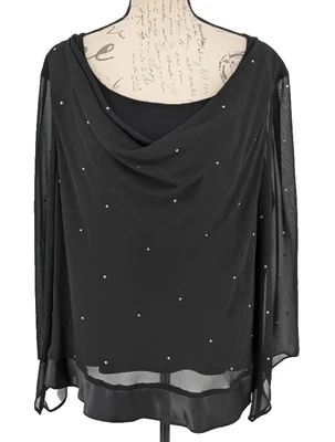 Blusa Top Dawn Joy Evenings Talla 18W Negra Brilla Whimsey Gótica Y2K Foto 1 de 4