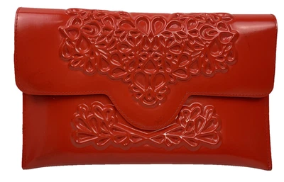 Versace La Medusa Flat Red Vegan Patent Leather Purse Clutch Envelope Embossed - Image 1 of 4